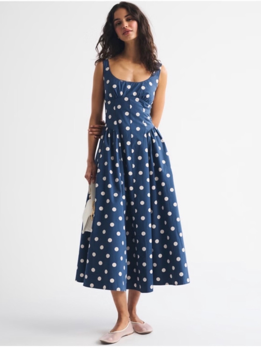Abercrombie & Fitch Navy Blue Polka Dot Midi Dress